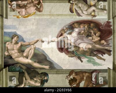 Roma Italia Marzo 08 Creazione di Adamo di Michelangelo Foto Stock