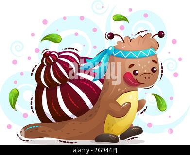 Cute atleta di lumache corre croce. Illustrazione vettoriale per bambini nello stile di cartone animato. Illustrazione Vettoriale