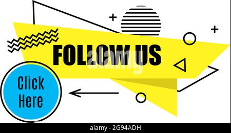 Tag di social media lineare vettoriale. Seguici. Oggetto isolato su sfondo bianco stile memphis Illustrazione Vettoriale