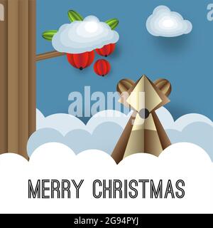 Illustrazione volumetrica vettoriale di un paesaggio invernale. Filiale di rowan. Un orso nella neve e nevicate. Illustrazione Vettoriale