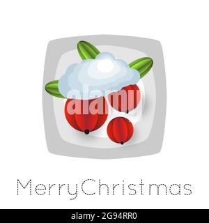 Illustrazione volumetrica vettoriale di un paesaggio invernale. Rollfinch su un ramo di Rowan. Neve e nevicate. Illustrazione Vettoriale