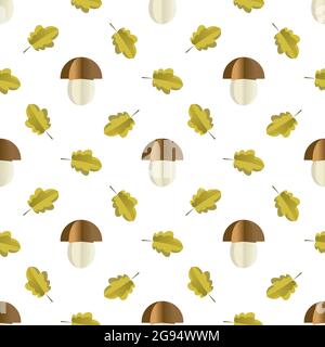 Colorato motivo senza giunture di funghi e foglie tagliate di carta Illustrazione Vettoriale