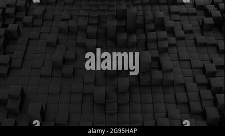 Pattern di onde minimalistico fatto di cubi. Astratto superficie ondulata cubica nera sfondo futuristico. illustrazione del rendering 3d. Foto Stock