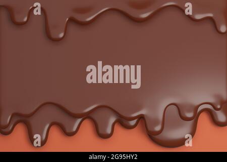 Latte fuso cioccolato marrone flusso verso il basso., modello 3d e illustrazione. Foto Stock