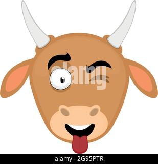 Illustrazione di un animatore vettoriale della testa di un fumetto con un'espressione felice, attaccando la sua lingua fuori e strizzandogli l'occhio Illustrazione Vettoriale