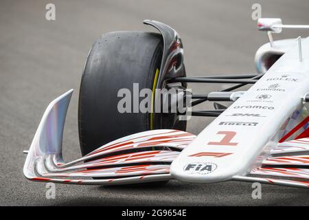 La nuova vettura F1 2022 rivela il dettaglio aerodinamico dell'ala anteriore, alieron, durante il Gran Premio britannico Pirelli di Formula 1 2021, decimo appuntamento del Campionato Mondiale FIA Formula 1 2021 dal 16 al 18 luglio 2021 sul circuito di Silverstone, a Silverstone, Regno Unito - Foto Xavi Bonilla/DPPI Foto Stock