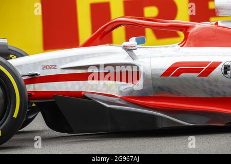 La nuova vettura F1 2022 rivela dettagli aerodinamici durante il Gran Premio britannico Pirelli di Formula 1 2021, decimo appuntamento del Campionato Mondiale FIA Formula 1 2021 dal 16 al 18 luglio 2021 sul circuito di Silverstone, a Silverstone, Regno Unito - Foto Xavi Bonilla/DPPI Foto Stock