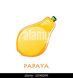 Dolce papaya intera frutta esotica tropicale. Immagine vettoriale icona piatta cartoon isolata in bianco. Illustrazione Vettoriale