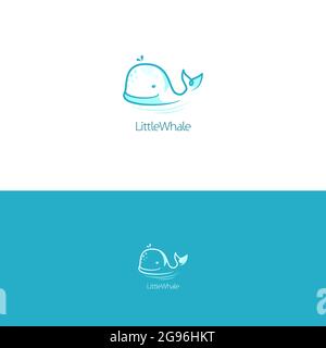 Logo balena concetto carino per la marca del bambino. Icona di delfini Ocean Animal. Illustrazione Vettoriale