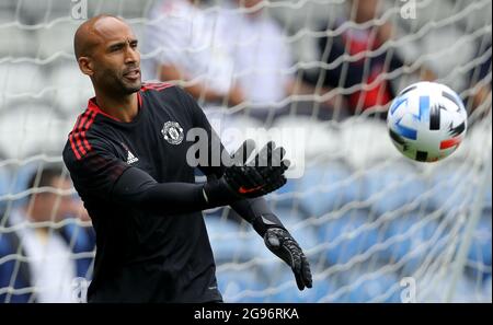 Londra, Inghilterra, 24 luglio 2021. Il portiere di Manchester UnitedÕs Lee Grant durante la partita di pre-stagione allo Stadio della Fondazione Kiyan Prince, Londra. L'immagine di credito dovrebbe essere: Paul Terry / Sportimage Foto Stock