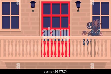 vista sul balcone della casa in stile appartamento Illustrazione Vettoriale