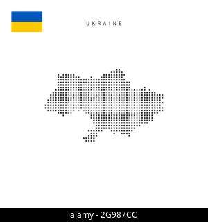 Mappa dei motivi a punti quadrati dell'Ucraina. Mappa dei pixel punteggiati ucraini con bandiera nazionale isolata su sfondo bianco. Illustrazione vettoriale. Illustrazione Vettoriale