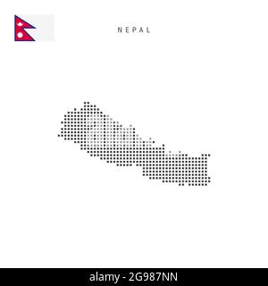 Mappa dei motivi a punti quadrati del Nepal. Mappa dei pixel punteggiati Nepali con bandiera nazionale isolata su sfondo bianco. Illustrazione vettoriale. Illustrazione Vettoriale