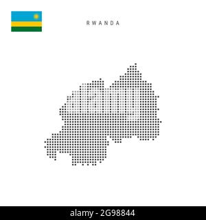 Mappa dei motivi a punti quadrati del Ruanda. Mappa dei pixel punteggiati ruandesi con bandiera nazionale isolata su sfondo bianco. Illustrazione vettoriale. Illustrazione Vettoriale