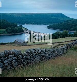 Lago artificiale di Ladybower, Peak District UK: Un ravvicinato di una collina vicino a un corpo d'acqua Foto Stock