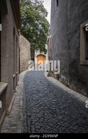 Vicolo lastricato in pietra a Erfurt Foto Stock