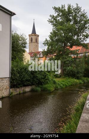 Vista sul fiume Gera a Erfurt Foto Stock