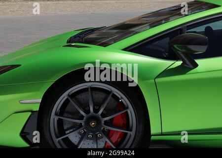 Modena, Italia, 1 luglio 2021 - Lamborghini Aventador SVJ dettaglio auto sportiva, Motor Valley Exhibition Foto Stock