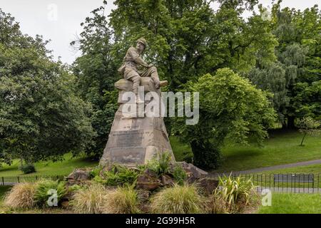 Memoriale della fanteria leggera delle Highland che cadde nella guerra del Sud Africa, Kelvingrove Park, Glasgow. Foto Stock
