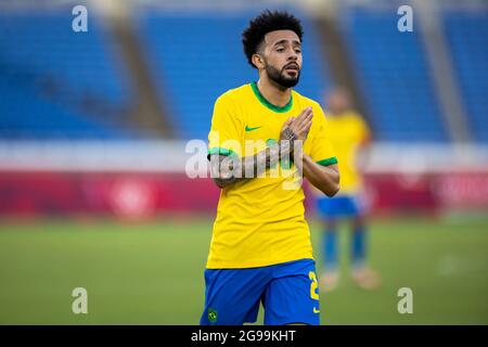 TÓQUIO, TO - 25.07.2021: TOKYO 2020 OLYMPIAD TOKYO - Claudinho do Brasil durante la partita di calcio tra il Brasile e la Costa d& 39; Ivoire durante le Olimpiadi di Tokyo 2020 che si sono tenute nel 2021, la partita si è tenuta all'Estadio de Yokohama, Giappone. (Foto: Richard Callis/Fotoarena) Foto Stock