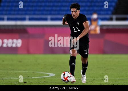 Yokohama, Giappone. 25 luglio 2021. YOKOHAMA, GIAPPONE - LUGLIO 25: Nadiem Amiri della Germania durante la partita del torneo olimpico di calcio maschile di Tokyo 2020 tra Arabia Saudita e Germania allo stadio Nissan il 25 luglio 2021 a Yokohama, Giappone (Foto di Pablo Morano/Orange Pictures) Credit: Orange Pics BV/Alamy Live News Foto Stock