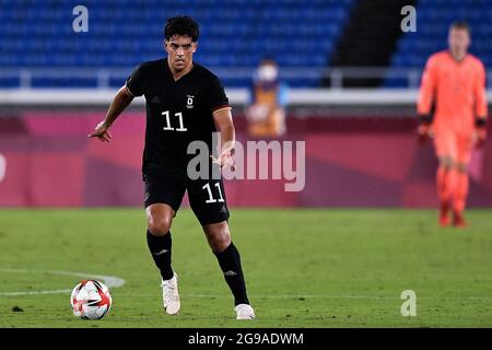 Yokohama, Giappone. 25 luglio 2021. YOKOHAMA, GIAPPONE - LUGLIO 25: Nadiem Amiri della Germania durante la partita del torneo olimpico di calcio maschile di Tokyo 2020 tra Arabia Saudita e Germania allo stadio Nissan il 25 luglio 2021 a Yokohama, Giappone (Foto di Pablo Morano/Orange Pictures) Credit: Orange Pics BV/Alamy Live News Foto Stock