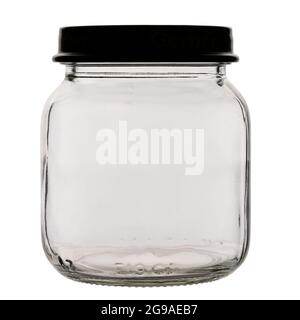 Vaso vuoto con tappo. Concetto di conservazione degli alimenti. Il file contiene il percorso di ritaglio. Foto Stock