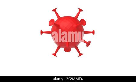 Rendering 3D di un virus microbo particella covid 19 malattia germe, isolato su sfondo bianco Foto Stock