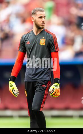 Mosca, Russia - Luglio 1, 2018. Spagna nazionale di calcio portiere David De Gea prima della Coppa del Mondo FIFA 2018 Round di 16 corrispondono Spagna vs Russia. Foto Stock
