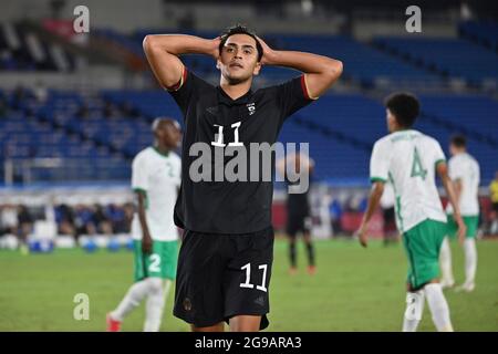 Nadiem AMIRI (GER), delusione, frustrato, deluso, frustrato, espulso dopo aver assegnato la possibilità di obiettivo, azione. Arabia Saudita (KSA) - Germania (GER), calcio, Internazionale Stradium Yokohama il 25 luglio 2021, Giochi Olimpici estivi 2020, dal 23 luglio. - 08.08.2021 a Tokyo/Giappone. Foto Stock