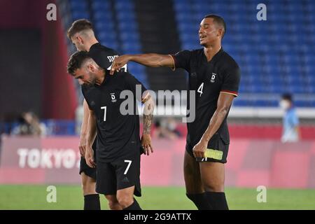 Finale di giubilazione Felix UDUOKHAI (GER, destra) con Marco RICHTER (GER), giubilazione, gioia, entusiasmo, azione. Arabia Saudita (KSA) - Germania (GER) 2-3, calcio, Internazionale Stradium Yokohama il 25 luglio 2021, Giochi Olimpici estivi 2020, dal 23 luglio. - 08.08.2021 a Tokyo / Giappone. Foto Stock