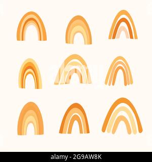 Arcobaleni colorati e alla moda disegnati a mano. Design per invito, poster, carta, tessuto. Simpatico astratto vacanza arcobaleno illustrazione per il bambino Illustrazione Vettoriale