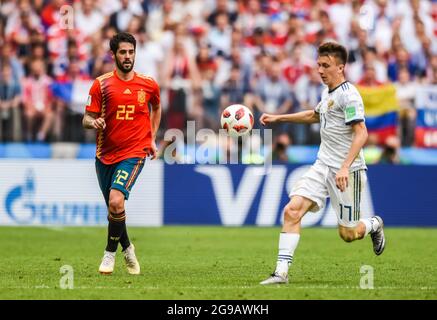 Mosca, Russia – 1 luglio 2018. Spagna squadra nazionale di calcio centrocampista Isco durante la Coppa del mondo FIFA 2018 Round of 16 match Spagna vs Russia Foto Stock