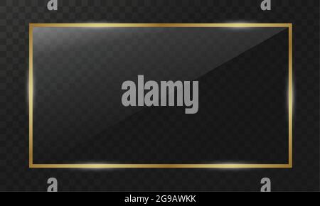 Oro brillante lucido telaio vintage con ombre isolato su sfondo trasparente. Golden lusso rettangolo realistico confine. Illustrazione Vettoriale. Illustrazione Vettoriale