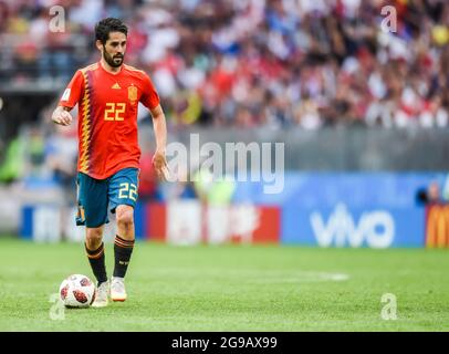 Mosca, Russia – 1 luglio 2018. Spagna squadra nazionale di calcio centrocampista Isco durante la Coppa del mondo FIFA 2018 Round of 16 match Spagna vs Russia Foto Stock