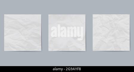 Trama di un foglio di carta bianca sminuzzata. Sfondo della carta stropicciato. Vettore Illustrazione Vettoriale