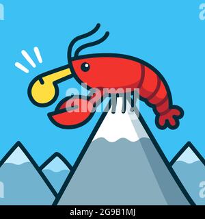 "Когда рак на горе свистнет", espressione russa che significa "quando l'aragosta fischi dalla cima della montagna". Immagine vettoriale clip art. Illustrazione Vettoriale