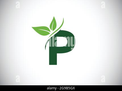 Alfabeto monogramma P iniziale con due lamine. Logo ecologico. Logo vettoriale moderno per il business ecologico e l'identità aziendale Illustrazione Vettoriale