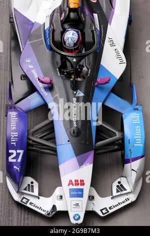 Excel Circuit, Docklands, Londra, Regno Unito. 25 luglio 2021. Formula e London e Prix; Jake Dennis di Gran Bretagna guida per (27) BMW i Andretti Motorsport in gara 2 Credit: Action Plus Sports/Alamy Live News Foto Stock