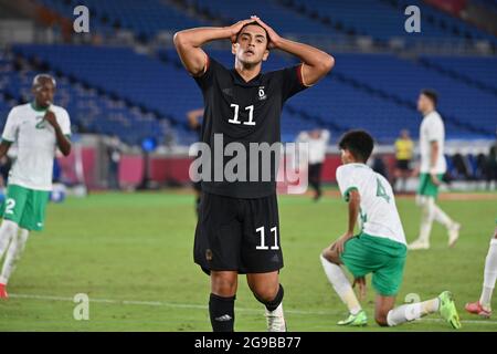 Nadiem AMIRI (GER), delusione, frustrato, deluso, frustrato, espulso dopo aver assegnato la possibilità di obiettivo, azione. Arabia Saudita (KSA) - Germania (GER), calcio, Internazionale Stradium Yokohama il 25 luglio 2021, Giochi Olimpici estivi 2020, dal 23 luglio. - 08.08.2021 a Tokyo/Giappone. Â Foto Stock