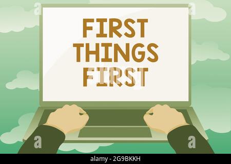 Scrivere il testo prima di tutto. Word for Business, tecnologia, internet, impostare le vostre priorità e più importante editing e Formattazione online Foto Stock