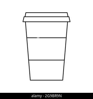 Icona vettore take away coffee Cup. Contorno segno caffè da andare. Tazza di plastica monouso, fast food. Tazza di carta classica isolata su sfondo bianco. Logo f Illustrazione Vettoriale