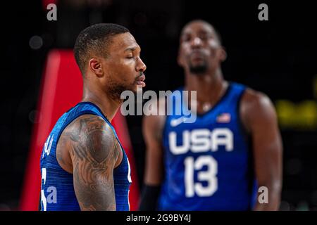 Tokyo, Giappone. 25 luglio 2021. Giochi Olimpici: Partita di basket tra Francia e Stati Uniti alla Saitama Super Arena. © ABEL F. ROS / Alamy Live News Foto Stock