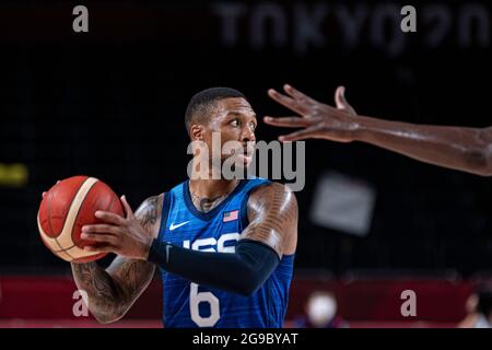 Tokyo, Giappone. 25 luglio 2021. Giochi Olimpici: Partita di basket tra Francia e Stati Uniti alla Saitama Super Arena. © ABEL F. ROS / Alamy Live News Foto Stock