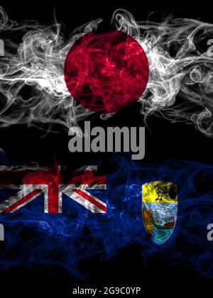 Bandiere di fumo di Giappone, giapponese e britannico, Gran Bretagna, Saint Helena Foto Stock