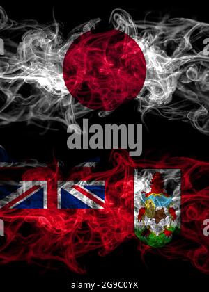 Bandiere di fumo di Giappone, Giappone e britannici, Gran Bretagna, Bermuda Foto Stock