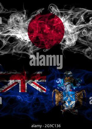 Bandiere di fumo di Giappone, Giappone e britannici, Gran Bretagna, Tristan da Cunha Foto Stock