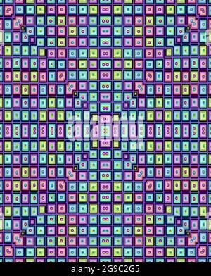 Tiny floral tiles form rows and lines across background image. Foto Stock