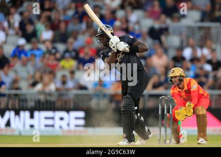 Manchester, Regno Unito. 25 luglio 2021. Carlos Braithwaite di Manchester Originals ha vinto la corsa a Manchester, Regno Unito il 7/25/2021. (Foto di Conor Molloy/News Images/Sipa USA) Credit: Sipa USA/Alamy Live News Foto Stock