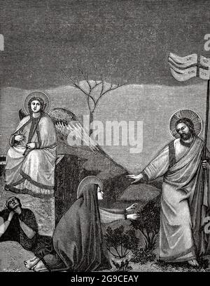 Maria Maddalena che riconosce Gesù dopo la sua risurrezione. Vecchio 19 ° secolo inciso illustrazione da Gesù Cristo di Veuillot 1881 Foto Stock